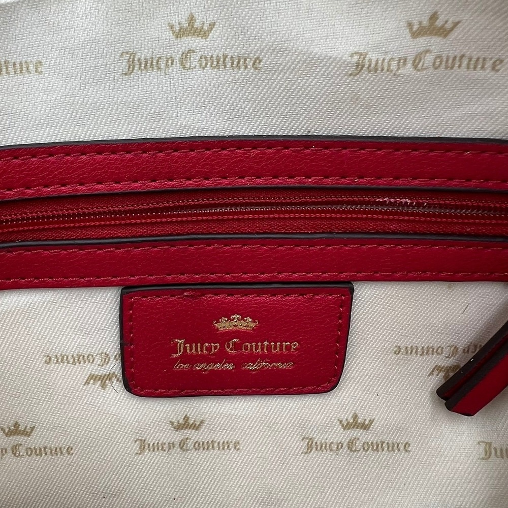 Juicy Couture Satchel Bag Women Large Red Good Quilted Nylon Crossbody Key Charm - Picture 9 of 11